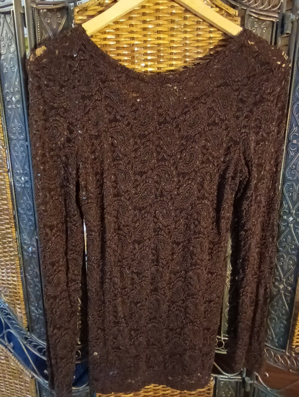 BKE Brown Lace Long-Sleeve Fitted Women's Shirt